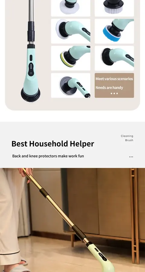 AventroHome spin scrubber with all 9 brush heads on display