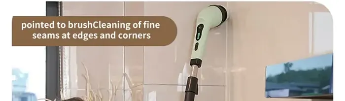 Pointed brush head cleaning tile corners and seams
