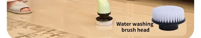 Water washing brush head cleaning a marble floor