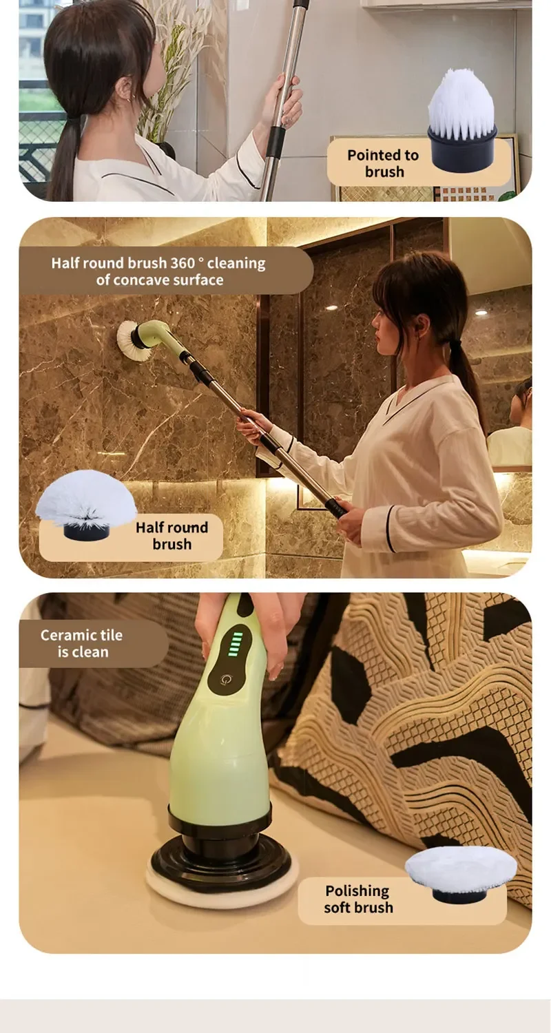 AventroHome spin scrubber extension handle adjusted for different cleaning heights
