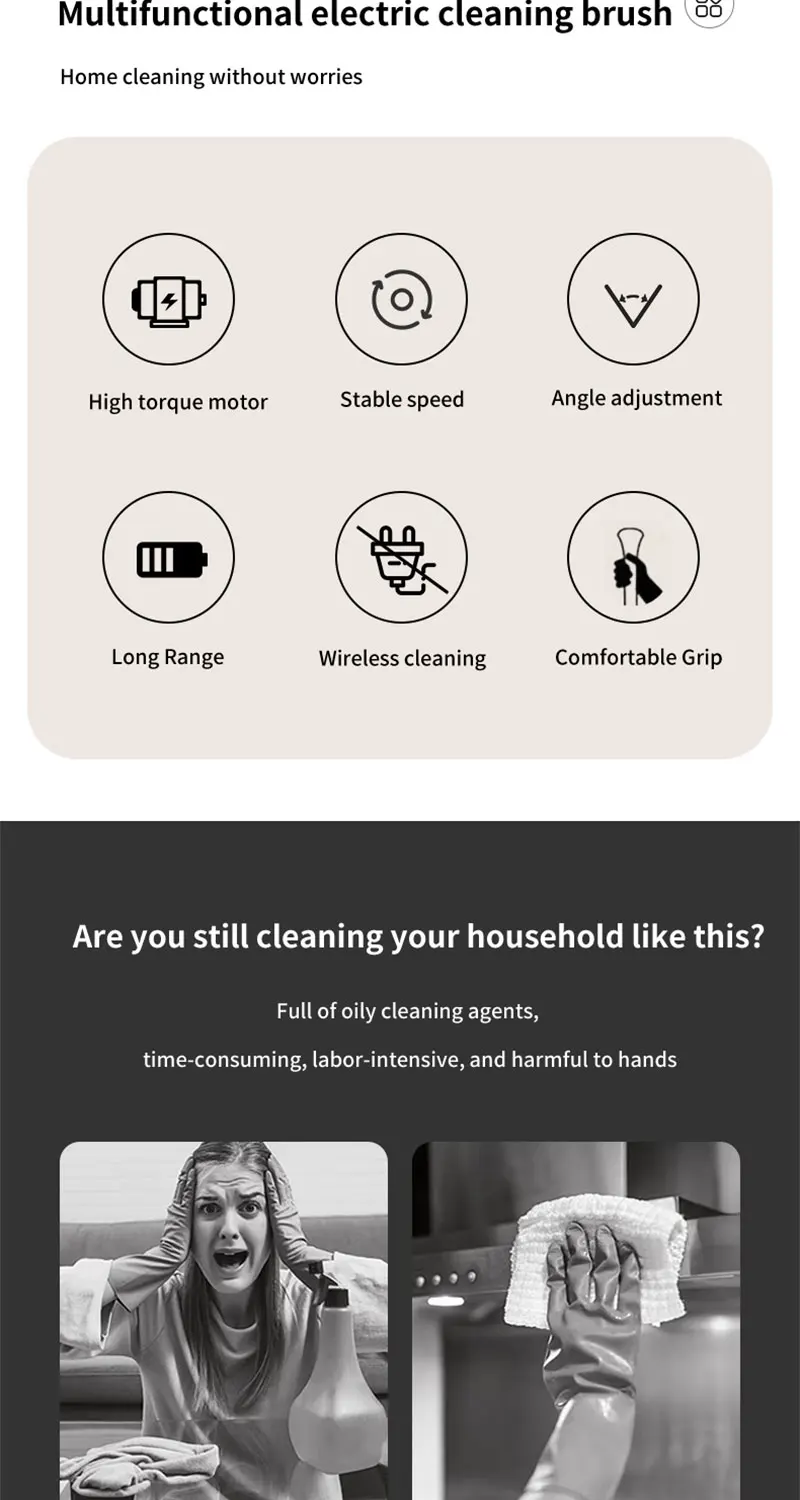 AventroHome spin scrubber feature overview: multiple speeds, brush heads, and cleaning modes